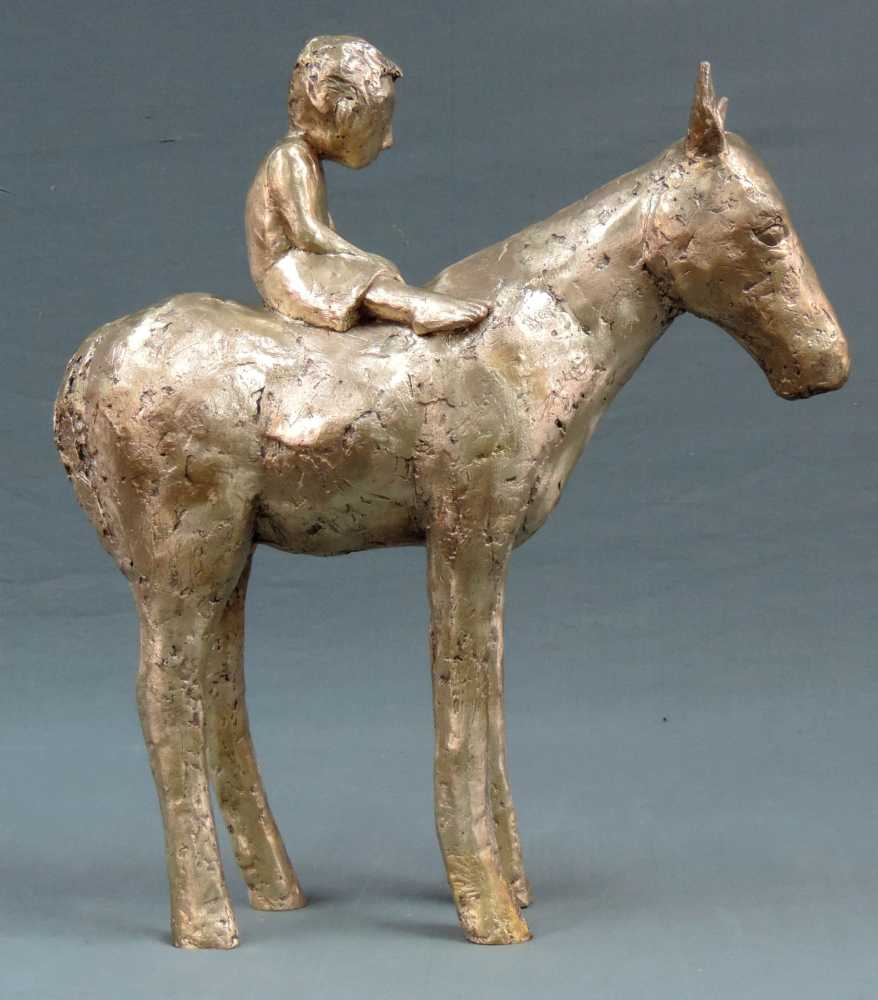 Monogrammist "TS". Bronze. Junge auf einem Esel. Circa 61 cm hoch. Monogrammist "TS". Bronze. Boy on - Image 2 of 9