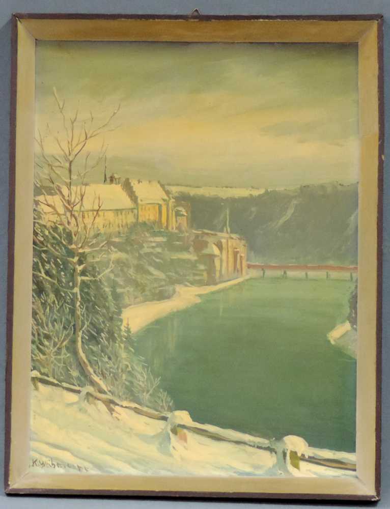 Karl WÄHMANN (1897 - 1981). Schlossanlage am Fluss. 50 cm x 38 cm. Gemälde, Öl auf Tafel. Links - Image 2 of 4