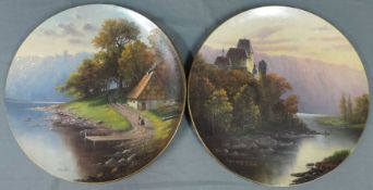 F. A. Elmar VON ESCHWEGE (1856 - 1935). 2 Landschaften. Gemälde auf Tonteller. Durchmesser 44,5