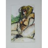Dina LAROT (1943 -). Erotische Darstellung zweier Frauen. 41 cm x 26 cm. Mischtechnik. Dina LAROT (
