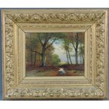 Carl Ludwig FAHRBACH (1835 - 1902). Rehe am Waldbach 1894. 36 cm x 44 cm. Gemälde, Öl auf Holz.