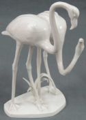 Großes Flamingopaar, Meissen, weiß. Höhe 27,5 cm. Porzellan. 2. Wahl. Large Flamingo Couple,