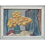 Franz BAUER (XX). Blumen in blauer Vase. Expressionist Anfang 20. Jahrhundert. 70 cm x 50,5 cm.