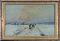 Julius DIELMANN (1862 - 1931). Fußgänger im Winter 1909. 27 cm x 42 cm. Gemälde, Öl auf Leinwand.