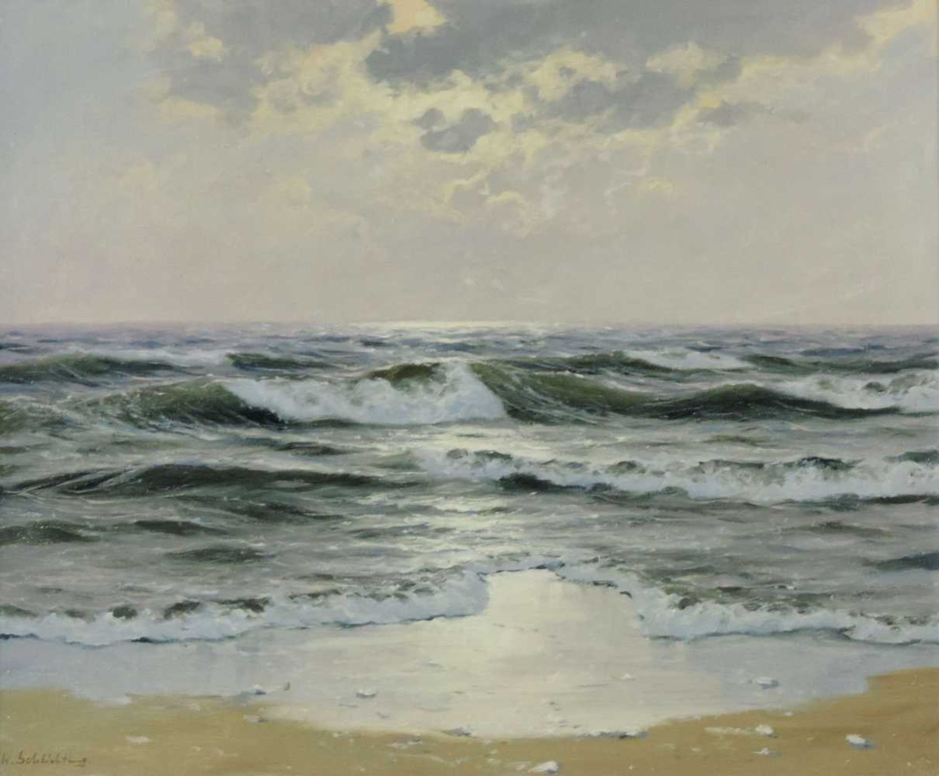 Waldemar SCHLICHTING (1896 - 1970). Wellen am Nordseestrand. 50 cm x 60 cm. Gemälde, Öl auf