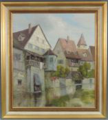 Theodor Eugen Christoph FEUCHT (1867 -1944). Stadt am Wasser. 80 cm x 70 cm. Gemälde, Öl auf