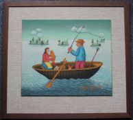 Josip GENERALIC (1936 - 2004). Der Fischer mit seiner Frau 1970. 13 cm x 33 cm. Gemälde. Öl auf