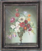 Albert WILLIAMS (1922 -). Blumen in einer Glasvase. 55 cm x 44 cm. Gemälde. Öl auf Leinwand wohl