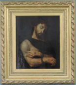 Bernadino LUINI (1480 - 1536) zugeschrieben. Ecco Homo. 42 cm x 35 cm. Gemälde. Öl auf Holz. Verso