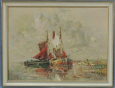 Rudolf PRIEBE (1889 - 1964). Segelschiffe am Kai. 60 cm x 80 cm. Gemälde. Öl auf Leinwand. Links