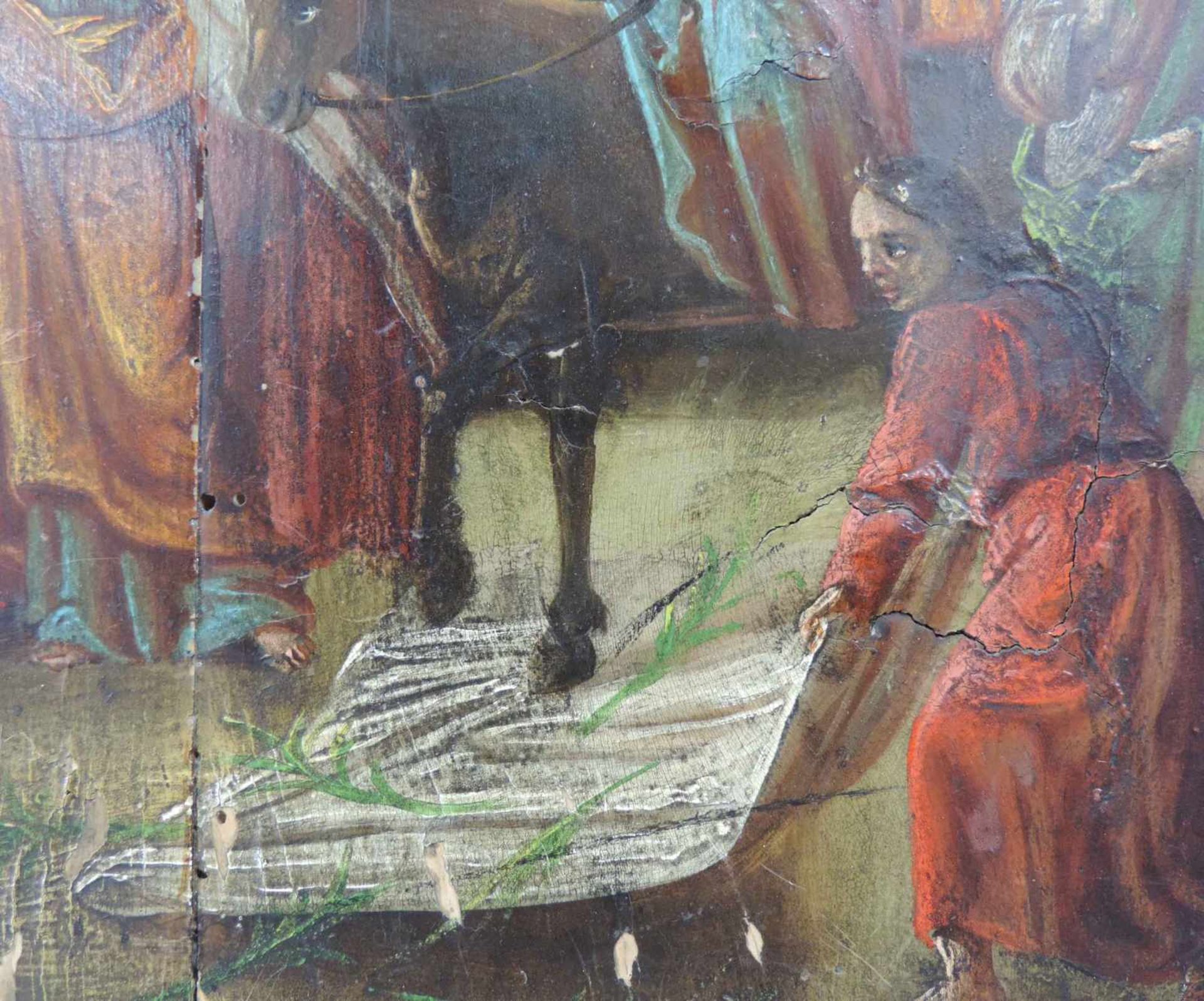 Ikone. Jesus Einzug in Jerusalem. Wohl Russland 18. / 19. Jahrhundert. 41 cm x 25 cm. Gemälde. - Bild 5 aus 10