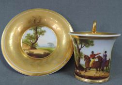 Bilder - Tasse mit Untertasse. Jagdmotiv. Durchmesser circa 14 cm. Porzellan. 19. Jahrhundert,