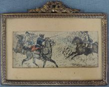 Adolph VON MENZEL (1815 - 1905). Friedrich der Große im Kavalleriegefecht? 5,5 cm x 12,5 cm.