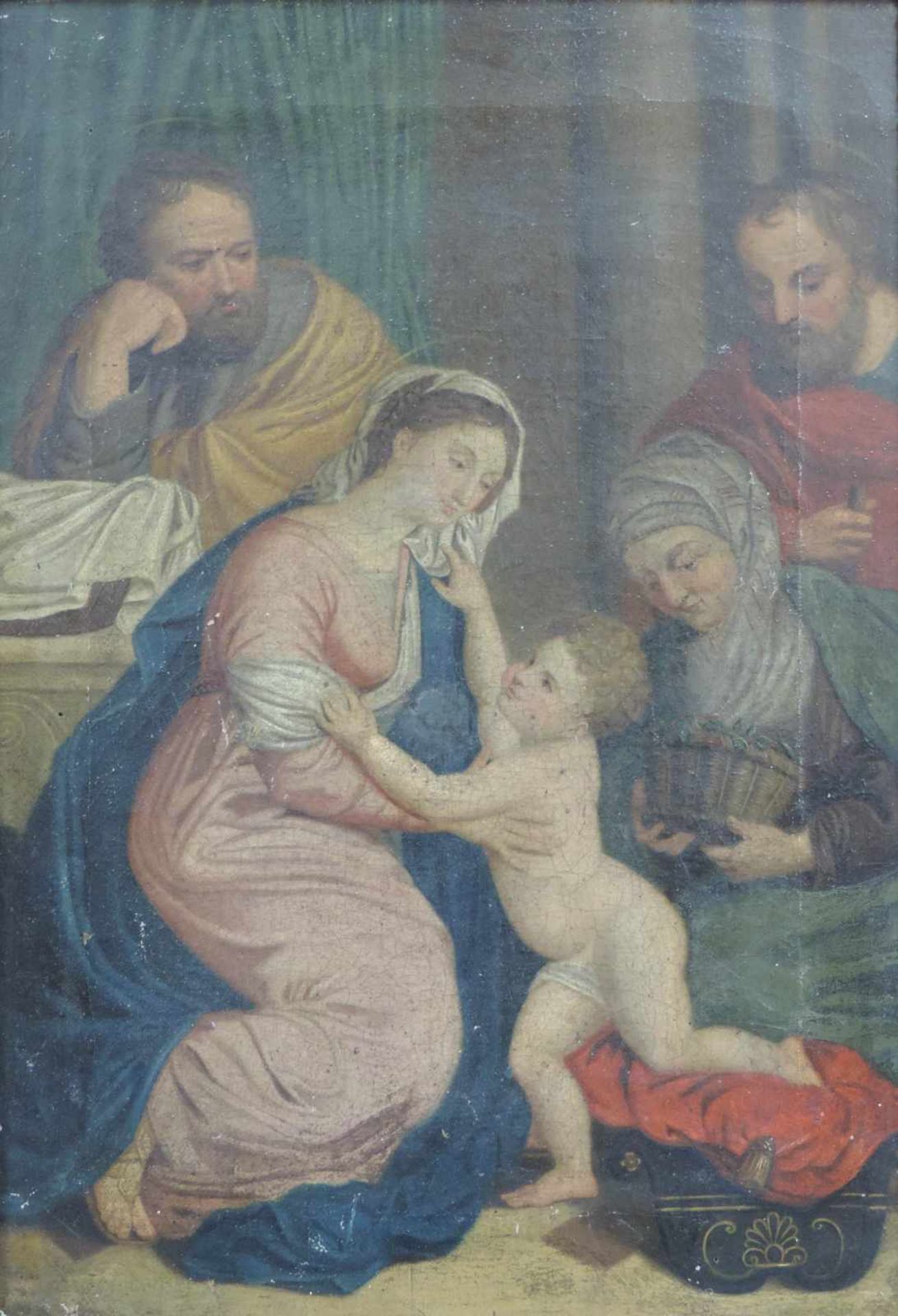 UNBEKANNT (XVII). Maria mit Jesus, Josef, Anna und Joachim. 43 cm x 31 cm. Gemälde. Öl auf Leinwand. - Image 5 of 8