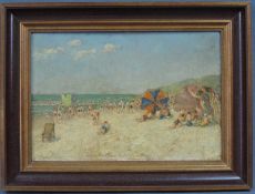 Johannes MARX (1866 - 1937). Sonniger Tag am Strand. 26 cm x 38 cm. Gemälde. Öl auf Holz. Rechts