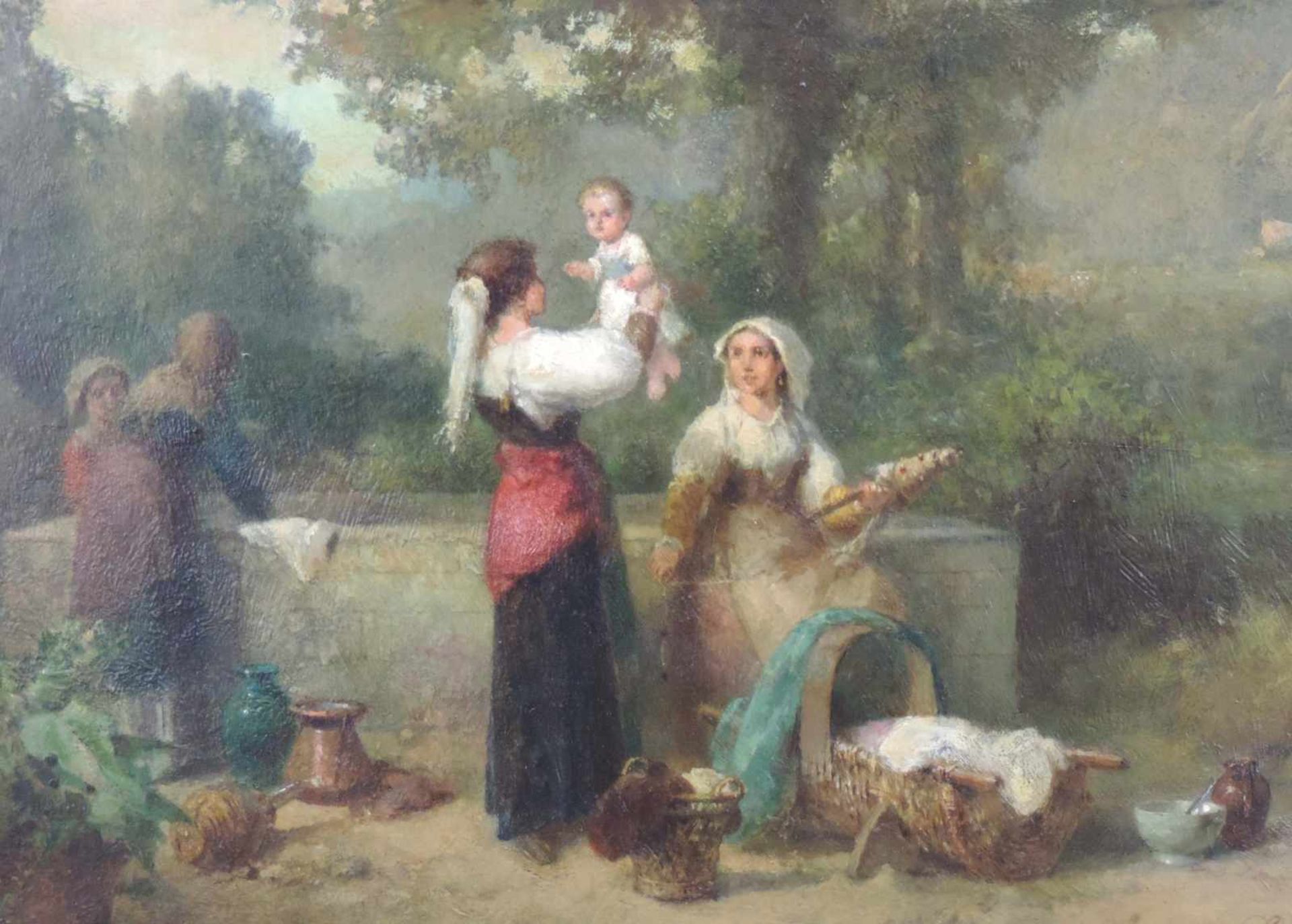 Karel Frans PHILIPPEAU (1825 - 1897). Waschende Frauen am Brunnen. 33 cm x 44 cm. Gemälde. Öl auf - Image 5 of 6