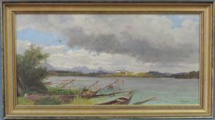 Christian Friedrich MALI (1832 - 1906). "Chiemsee" 27 cm x 53 cm. Gemälde. Öl auf Leinwand. Links
