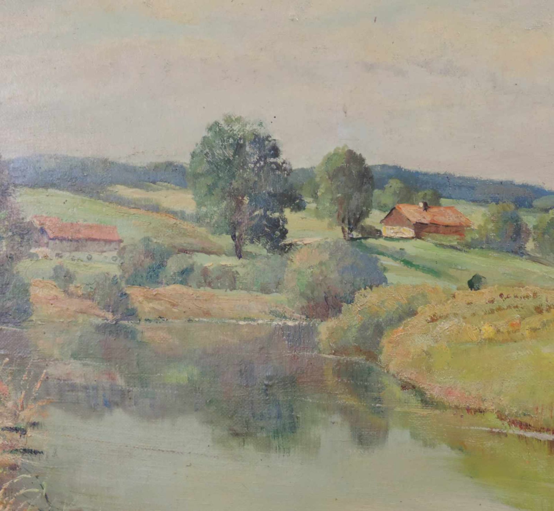 Johann KOCH (XX). Idyllische Landschaft. 61 cm x 81 cm. Gemälde. Öl auf Leinwand. Rechts unten - Image 3 of 8