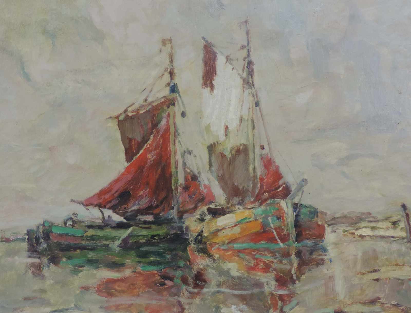 Rudolf PRIEBE (1889 - 1964). Segelschiffe am Kai. 60 cm x 80 cm. Gemälde. Öl auf Leinwand. Links - Image 3 of 5