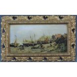 H. RAWE (XIX). "Ships on the Kentish Coast". 18 cm x 36 cm. Gemälde. Öl auf Leinwand. Links unten