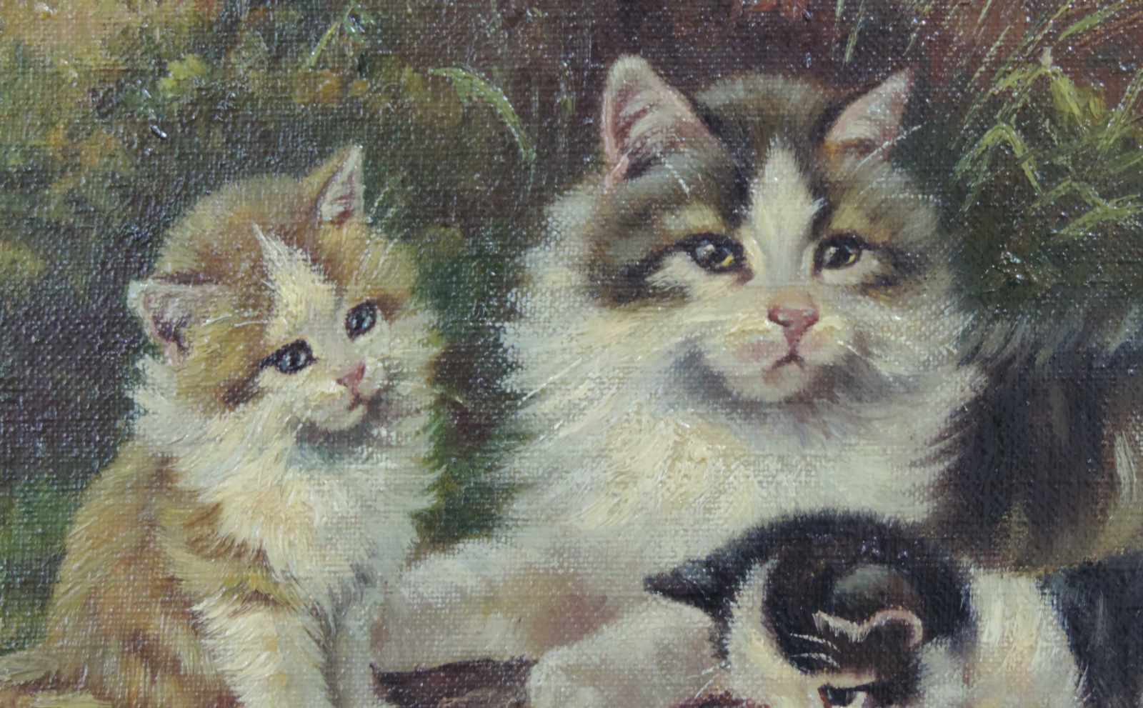 Benno KÖGL (1892 - 1973). Katzenmutter mit drei Kätzchen. 28,5 cm x 44 cm. Gemälde. Öl auf Leinwand. - Image 5 of 6