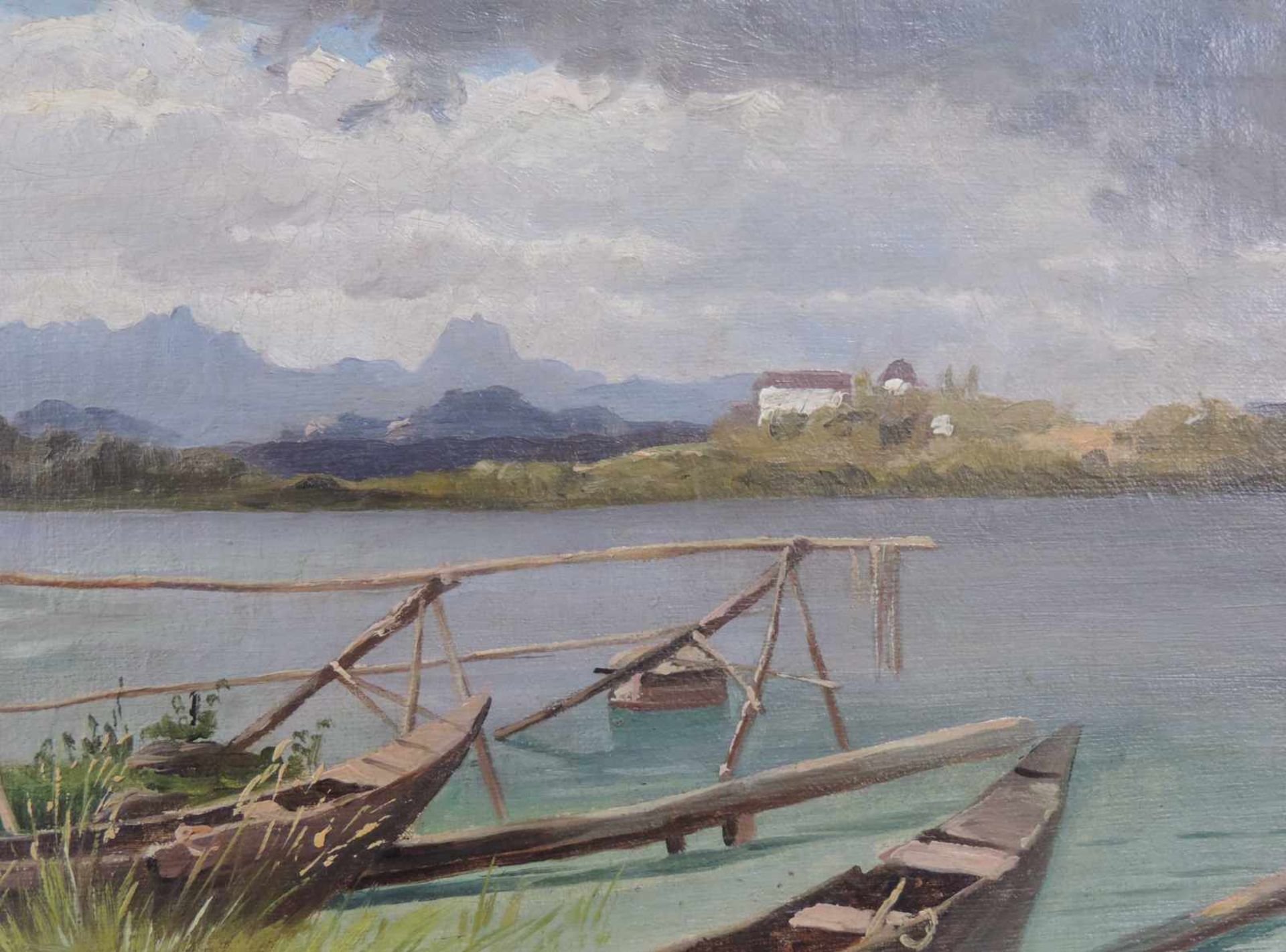 Christian Friedrich MALI (1832 - 1906). "Chiemsee" 27 cm x 53 cm. Gemälde. Öl auf Leinwand. Links - Image 3 of 5