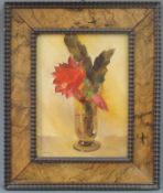 Arno DRESCHER (1882 - 1971). Blume in einer Glasvase. 1935. 27,5 cm x 20,5 cm. Gemälde. Öl auf Holz.
