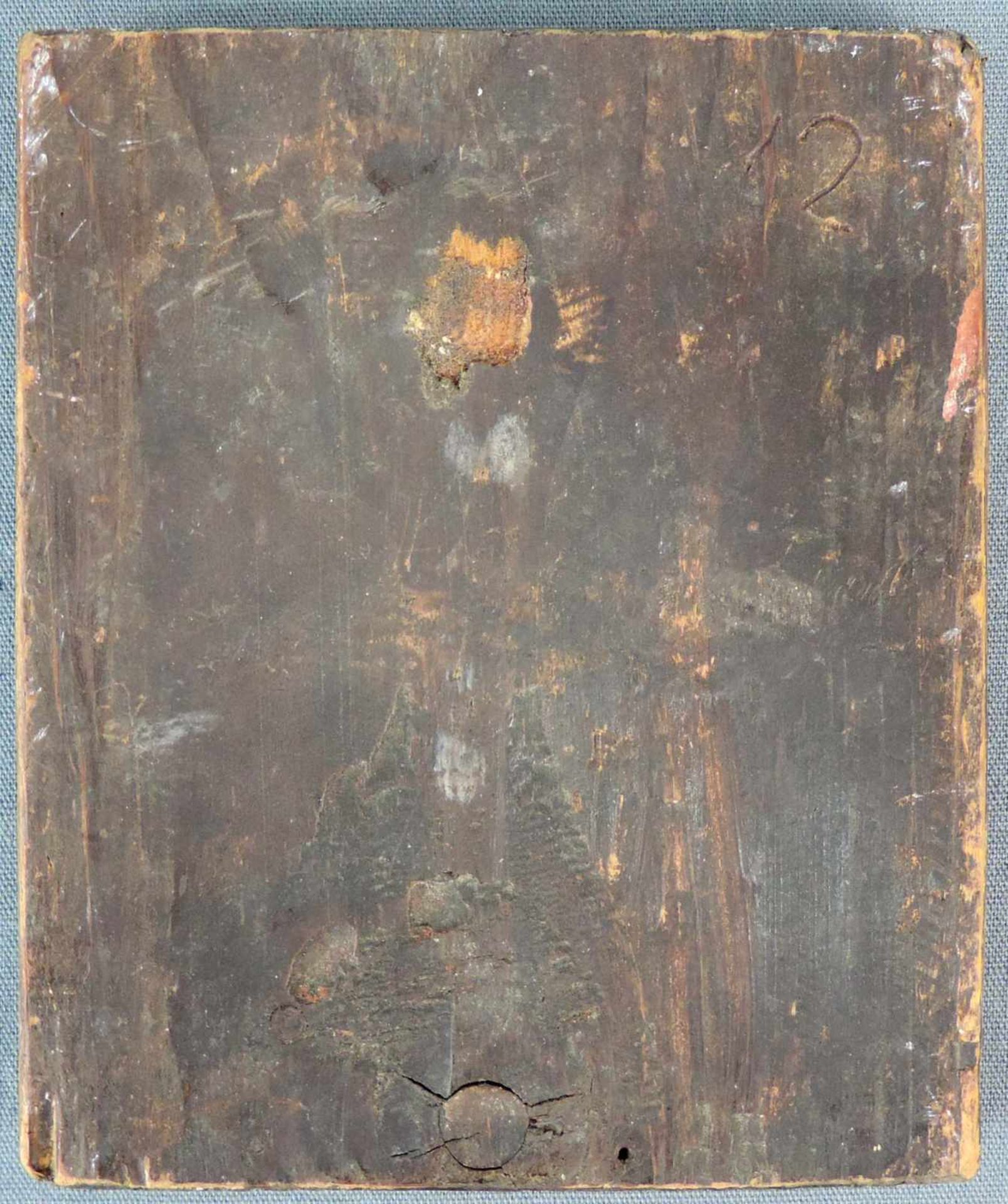 Ikone, Maria Himmelfahrt, wohl Russland. 12 cm x 10 cm. Gemälde. Gouache / Öl ? Auf Holz. Icon, - Image 3 of 4