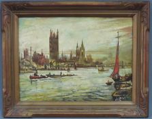 Joseph SLOMAN (1883 -?). "On the River". 30 cm x 40 cm. Gemälde. Öl auf Leinwand und Tafel. Rechts