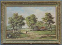 Hendrik Barend KOEKKOEK (1849 - 1909). Ländliches Gehöft mit Bauernpaar. 41 cm x 61 cm. Gemälde.