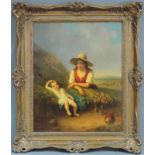 Leendert I DE KONINGH (1777 - 1849). Bauernmädchen mit Kind im Heu. 62 cm x 50 cm. Gemälde. Öl auf