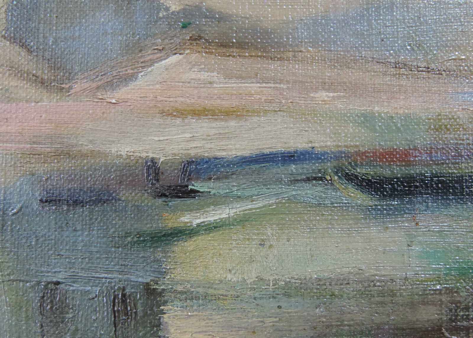 Gretchen WOHLWILL (1878 - 1962). Häuser am Wasser. 39 cm x 52,5 cm. Gemälde. Öl auf Leinwand. - Image 3 of 8