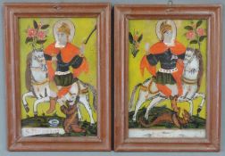 Sandl. 2 Hinterglasbilder. Um 1880. St. Georg und St. Martin. Je 29 cm x 18 cm. Provenienz: