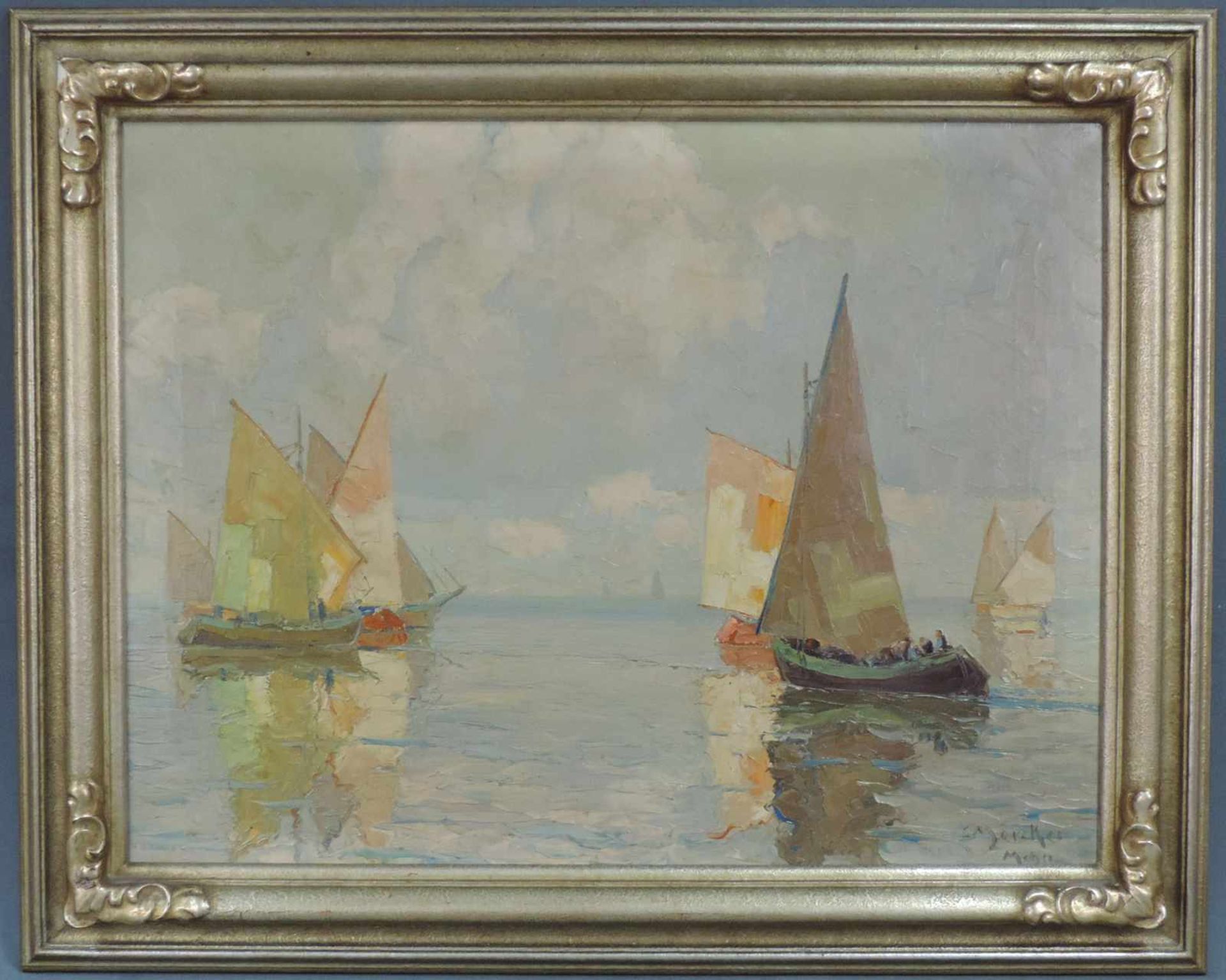 Erich MERCKER (1891 - 1973). Segelboote. 66 cm x 85 cm. Rechts unten signiert und ortsbezeichnet