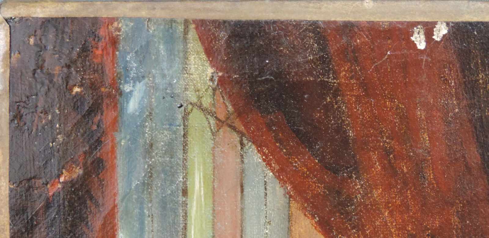 UNDEUTLICH SIGNIERT (XIX). Sitzende Schönheit. 55 cm x 46 cm. Gemälde. Öl auf Leinwand. Passend - Image 4 of 5