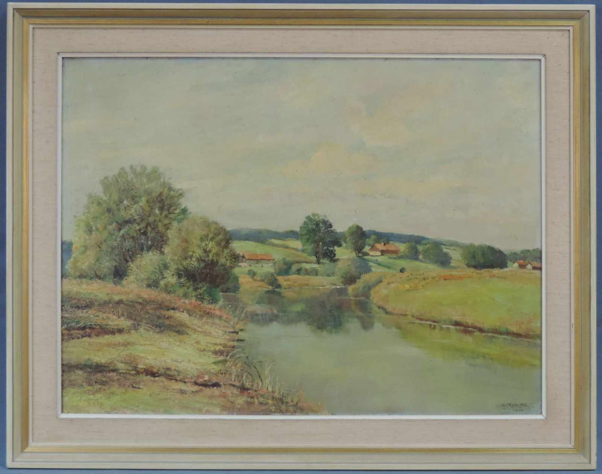 Johann KOCH (XX). Idyllische Landschaft. 61 cm x 81 cm. Gemälde. Öl auf Leinwand. Rechts unten - Image 8 of 8