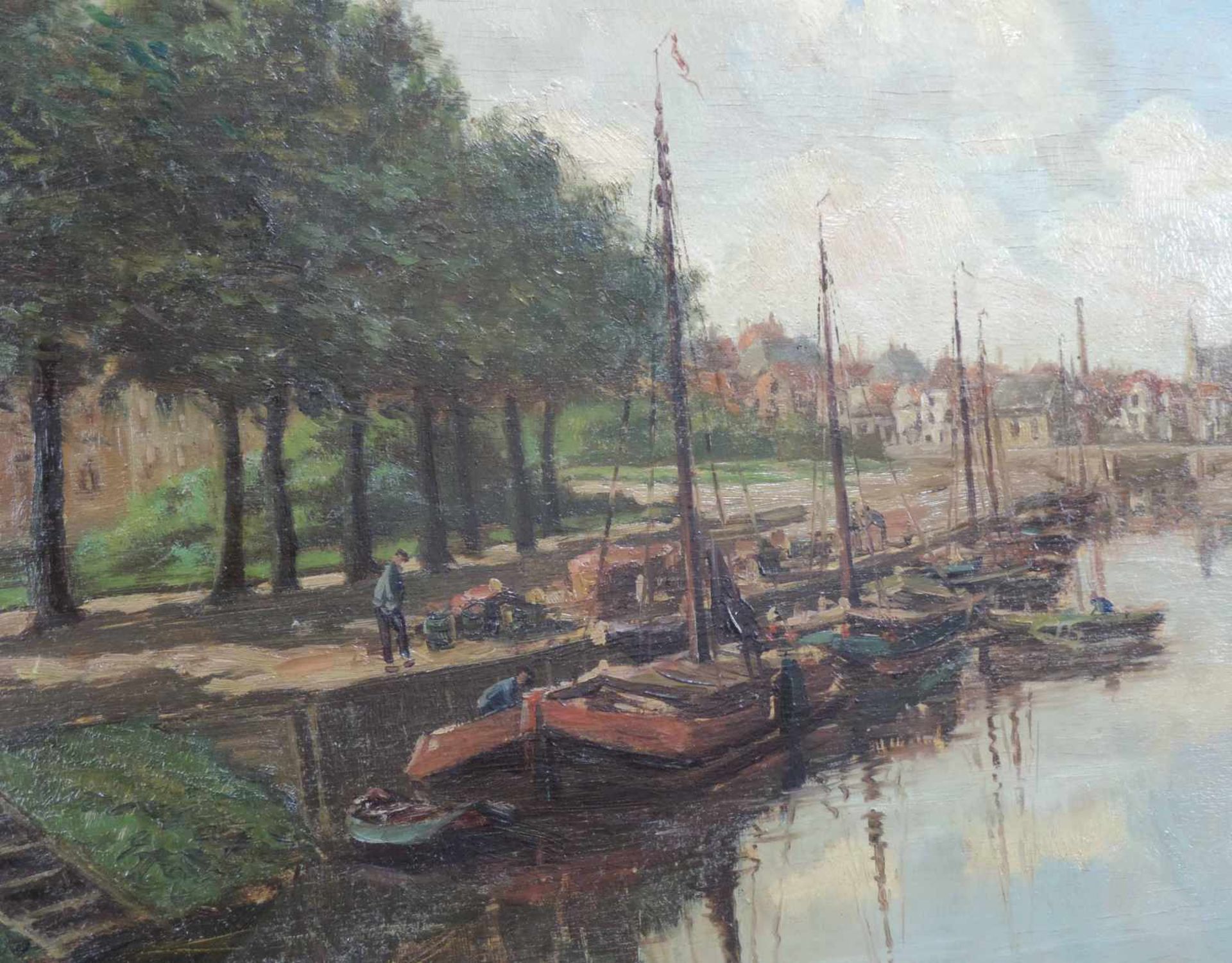 Joseph Gerardus van JOLE (1877 - 1919). Kanal mit Booten vor einer Stadt. 40 cm x 60 cm. Gemälde. Öl - Image 3 of 8