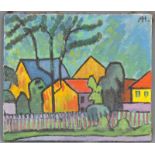 EXPRESSIONIST (XX). Monogrammiert "A H". 50 cm x 59 cm. Gemälde. Öl auf Sackleinen. Wohl um 1910.