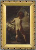 Bernhard PLOCKHORST (1825-1907). Kleines Mädchen vor dem Bade. 39,5 cm x 25 cm. Gemälde. Öl auf