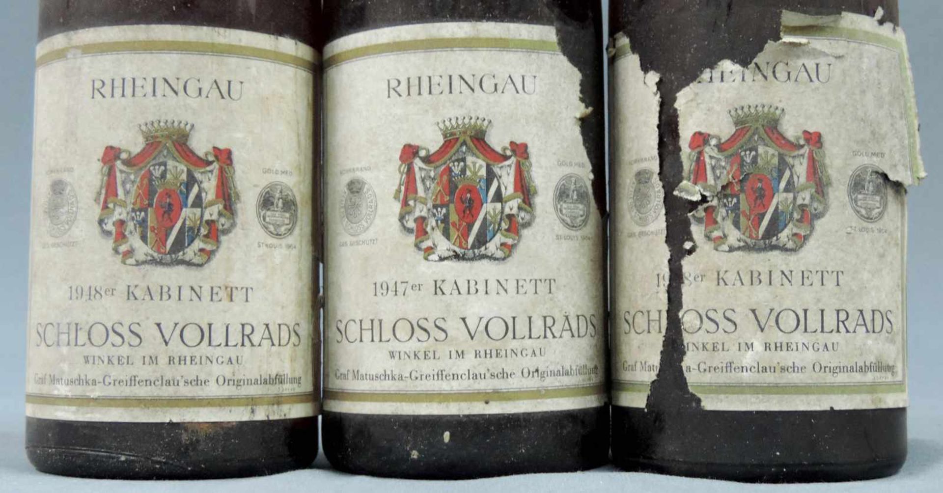 6 Rheingau und 2 Rheinhessen und 2 Württemberg. Ganze Flaschen. 1947 Schloss Vollrads Kabinett - Bild 14 aus 15