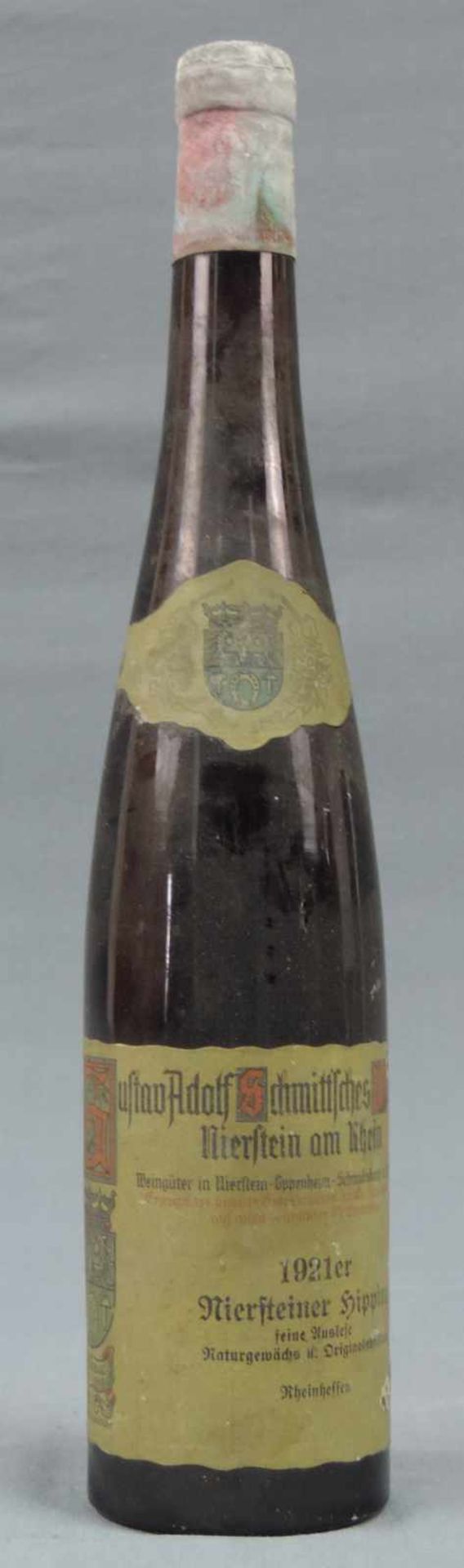 1921 Niersteiner Hipping, feine Auslese. 1 ganze Flasche. Naturgewächs und Originalabfüllung. Gustav