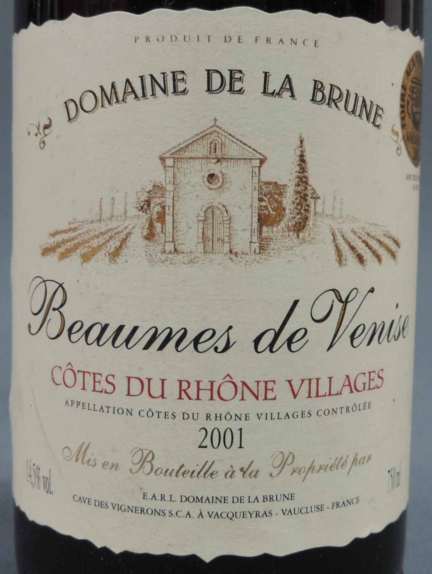 2001 und 2002 (5x) Domaine de la Brune, Beaumes de Venise. Insgesamt 6 ganze Flaschen 750 ml. - Bild 6 aus 10