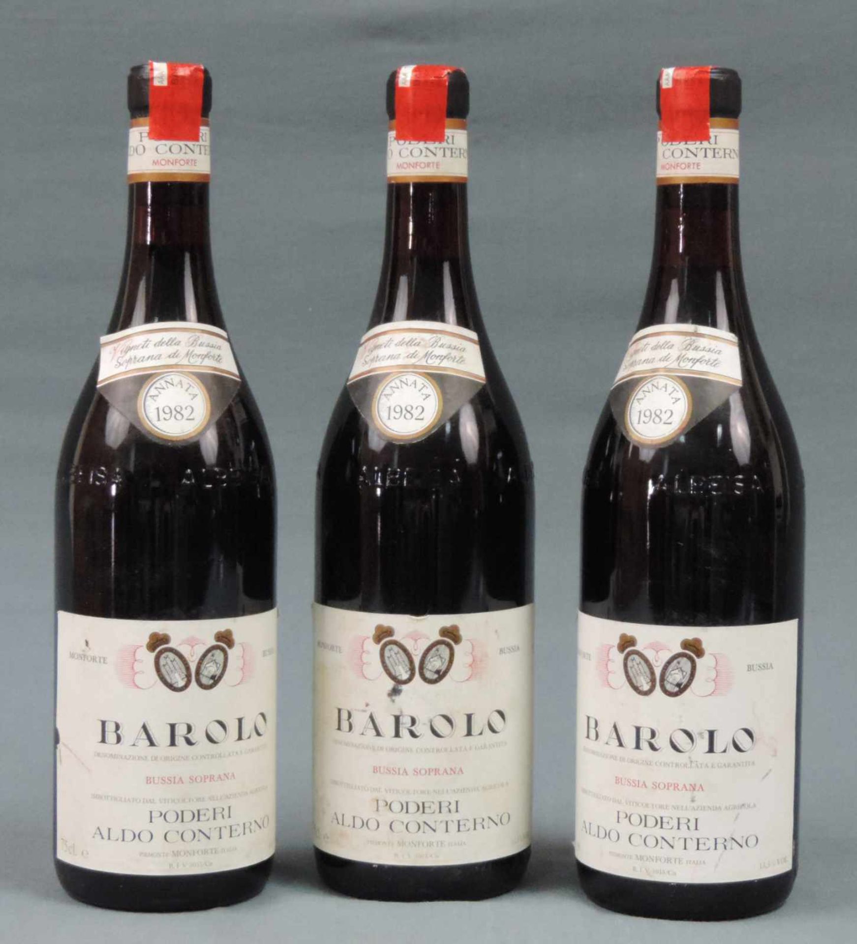 1982 Barolo, DOCG, Italien. Rotwein. 3 ganze Flaschen. 75 cl. 13,5 % Vol. Gute Erscheinung. 1982