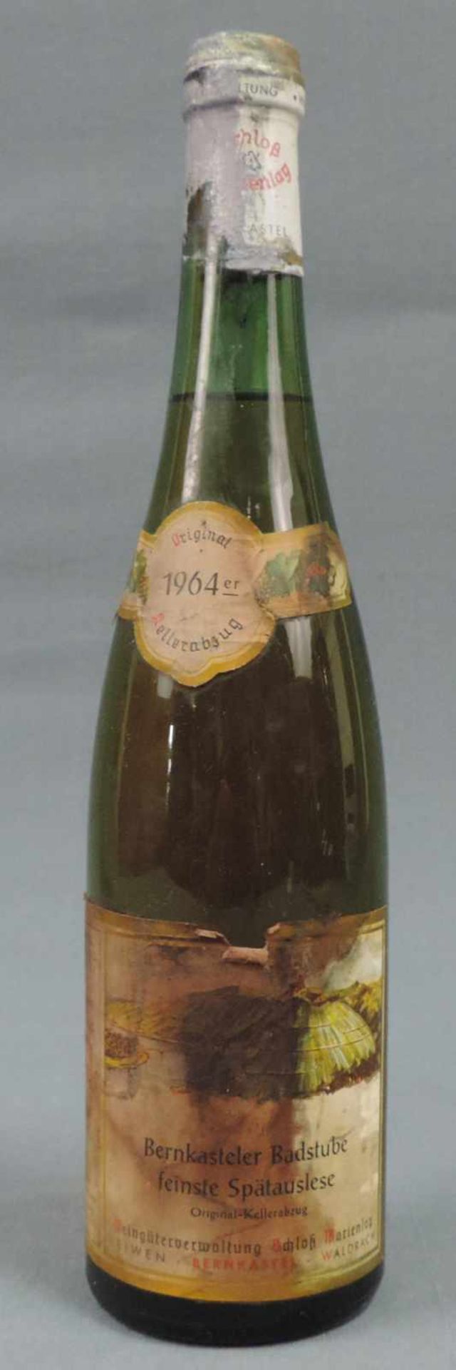 1964 Bernkastler Badstube feinste Spätauslese von Schloß Marienlay. Eine ganze Flasche Weißwein,