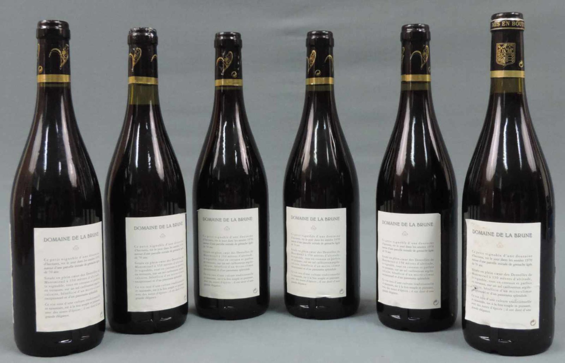 2001 und 2002 (5x) Domaine de la Brune, Beaumes de Venise. Insgesamt 6 ganze Flaschen 750 ml. - Bild 9 aus 10