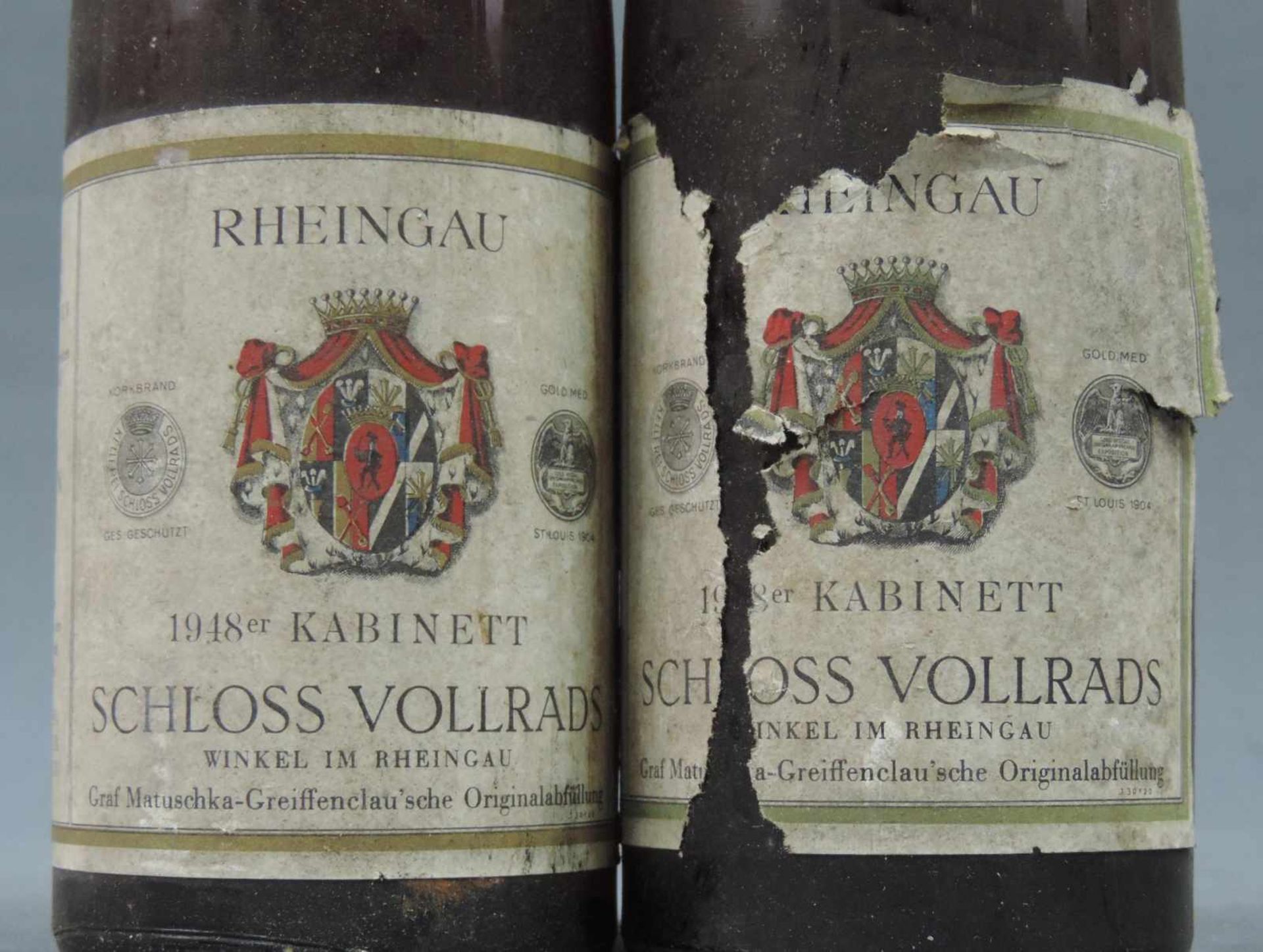 6 Rheingau und 2 Rheinhessen und 2 Württemberg. Ganze Flaschen. 1947 Schloss Vollrads Kabinett - Bild 11 aus 15