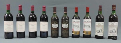 10 Flaschen ganze Flaschen Bordeaux. Rotwein. Frankreich. 1976 (4x) Chateau Laroque Saint - Émillion