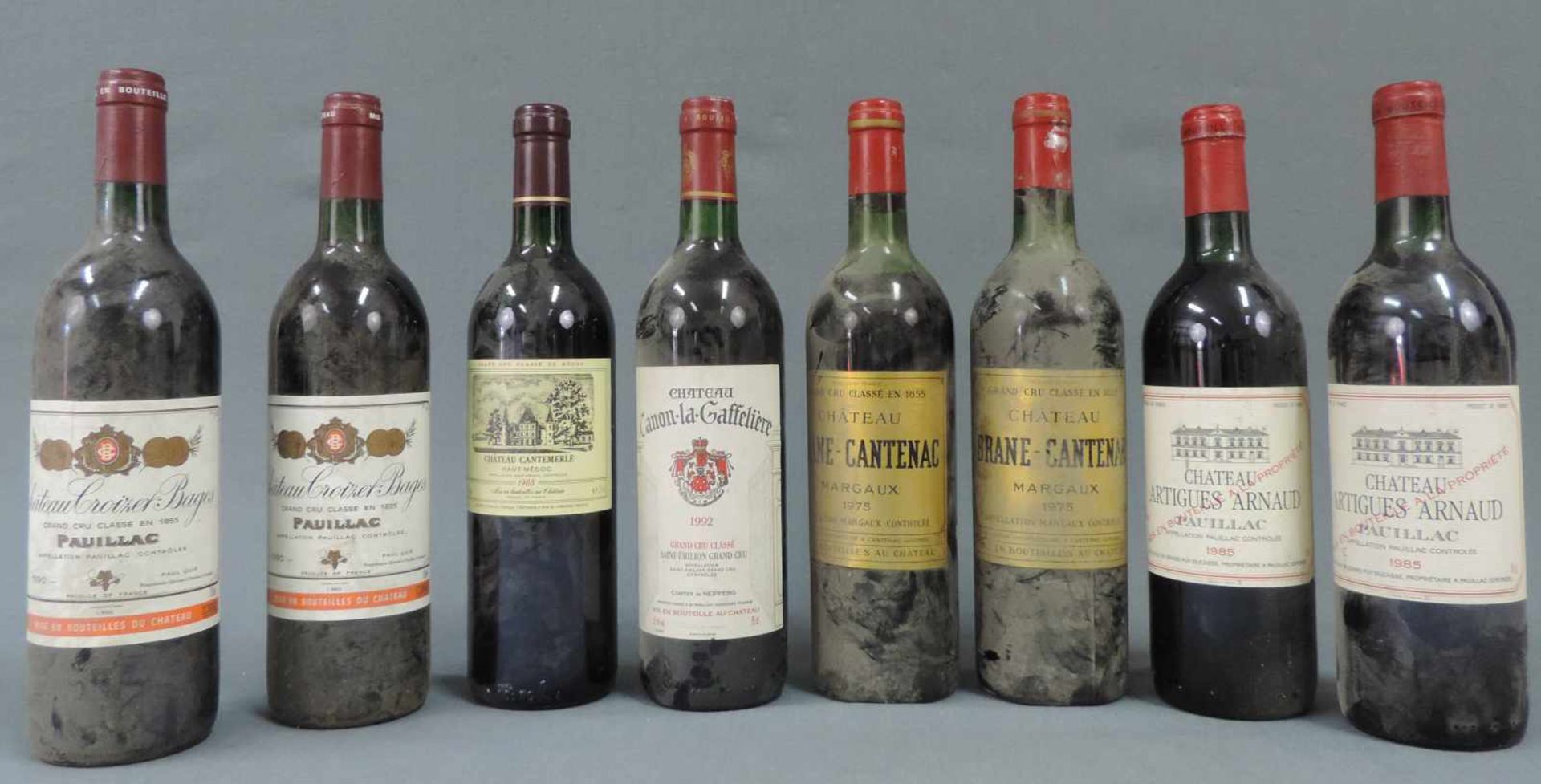 8 Flaschen Bordeaux. Davon 6 Grand Cru Classé. 1990 Chateau Croizet - Bages, Pauillac, AC, Gand