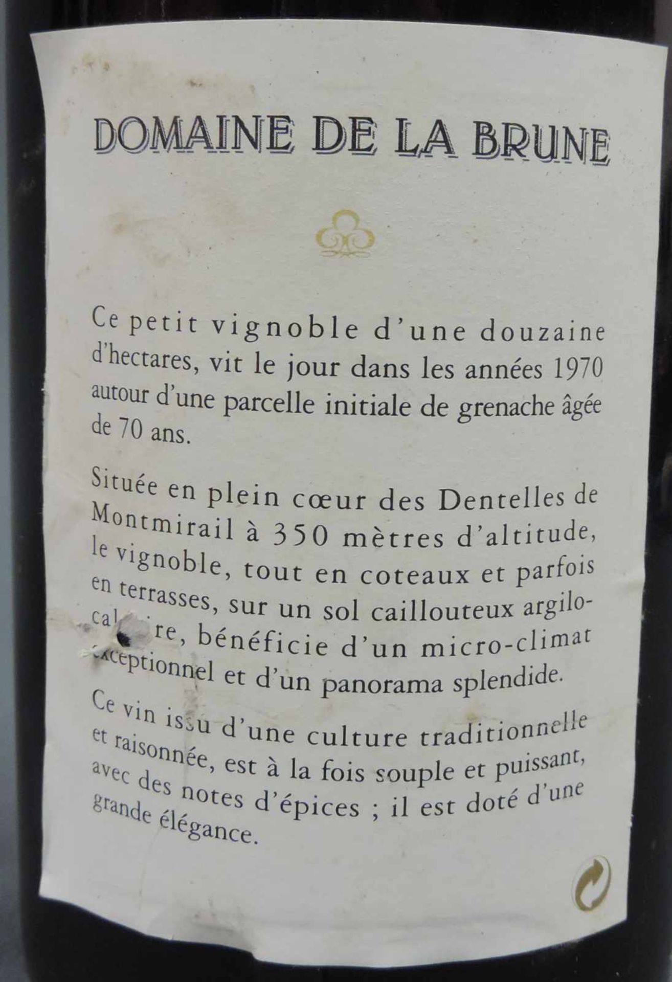 2001 und 2002 (5x) Domaine de la Brune, Beaumes de Venise. Insgesamt 6 ganze Flaschen 750 ml. - Bild 8 aus 10