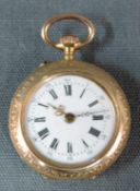 Feine Damentaschenuhr Jugendstil Gold 12K (Goldfilled) mit Emaile. 30 mm Durchmesser. Wohl U.S.A. um